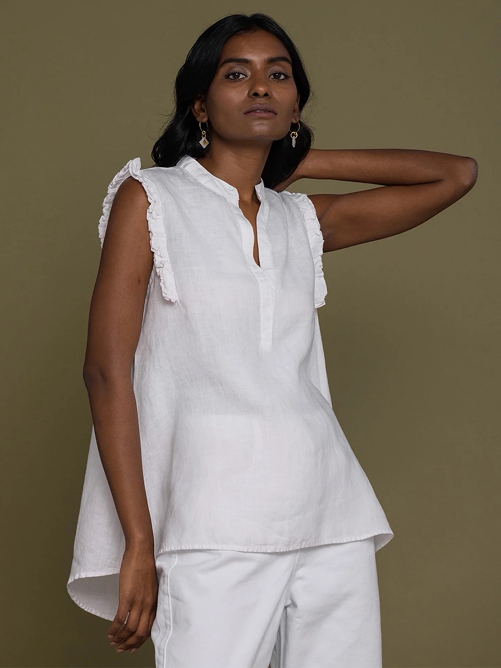 Reistor 100% Hemp Wind In My Hair V-Neck Shirt Sleeveless White Blouse